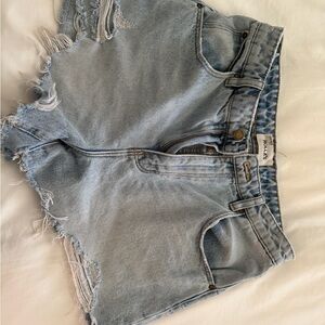 ROLLA'S Blue High-Waisted Jean Shorts with Frayed Hem